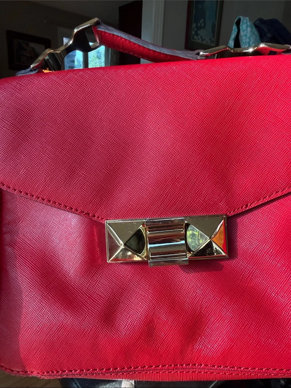 Ann Taylor Red Women's Structured Satchel Bag with Gold Hardware NWT $178
